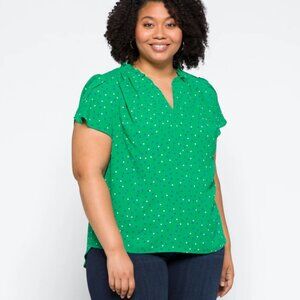 41 Hawthorne Tiffany Top Size 2X Green Polka Dot Tulip Sleeve Casual Spring New